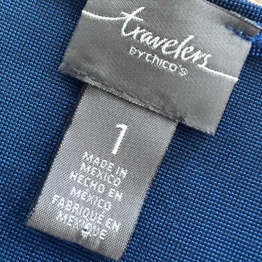Chico's Open Front Cardigan Arm Cut Out Blue Size Small Comfy Travel Wear - Picture 3 of 4